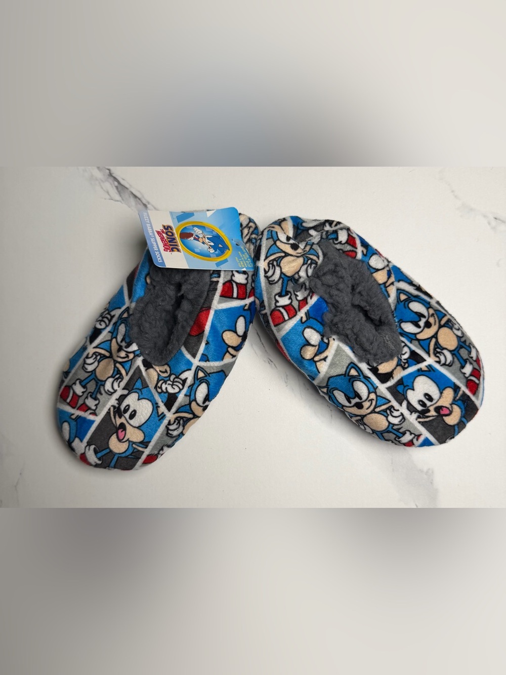 Sonic the Hedgehog Blue Kids Fleece Footie Slippers